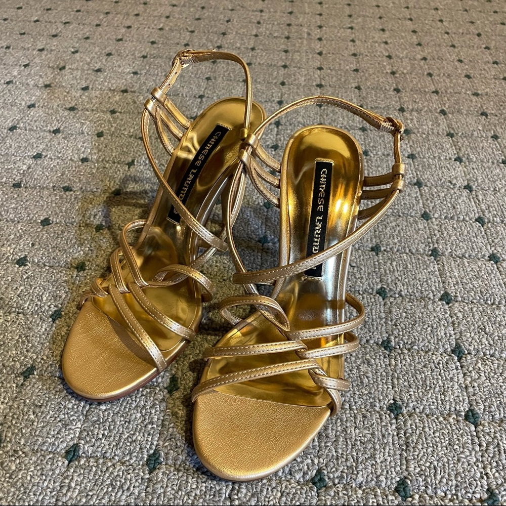 Chinese Laundry Gold Strappy Heels Size 7